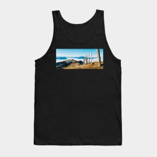 Mountains of Switzerland - View on Central Swiss Alps on Sunny Foggy Day Tank Top